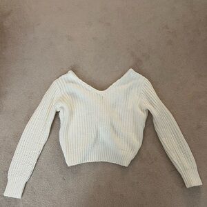 La Hearts Cream Ribbed V-Neck Sweater